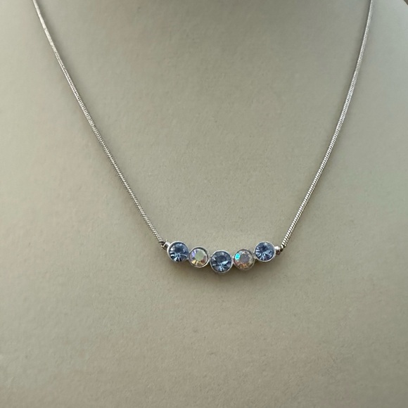 Lia Sophia BLUSHING N30 Necklace 15-18” Blue & White Colored Crystals. - Picture 3 of 3